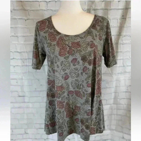 LulaRoe Perfect T Swing Side Slit Tee T Shirt Womens XS Muted Gray Artsy flower - Picture 15 of 16